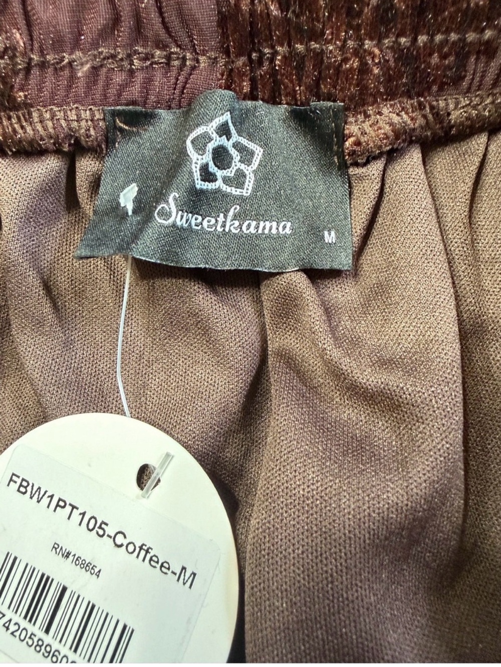 Lantern Pants - Lace Floral Flocked Elastic Waist Coffee NEW WITH TAGS - Picture 3 of 14